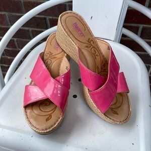 Born | Yancy | Pink | Leather | Platform  | Wedge | Crisscross Sandals | Size 9